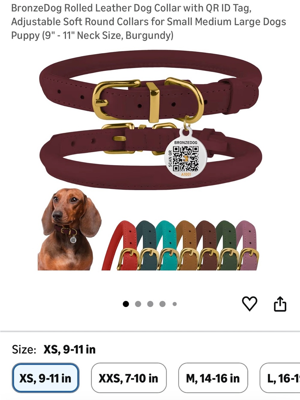XS Rolled Leather Dog Collar - Picture 5 of 6